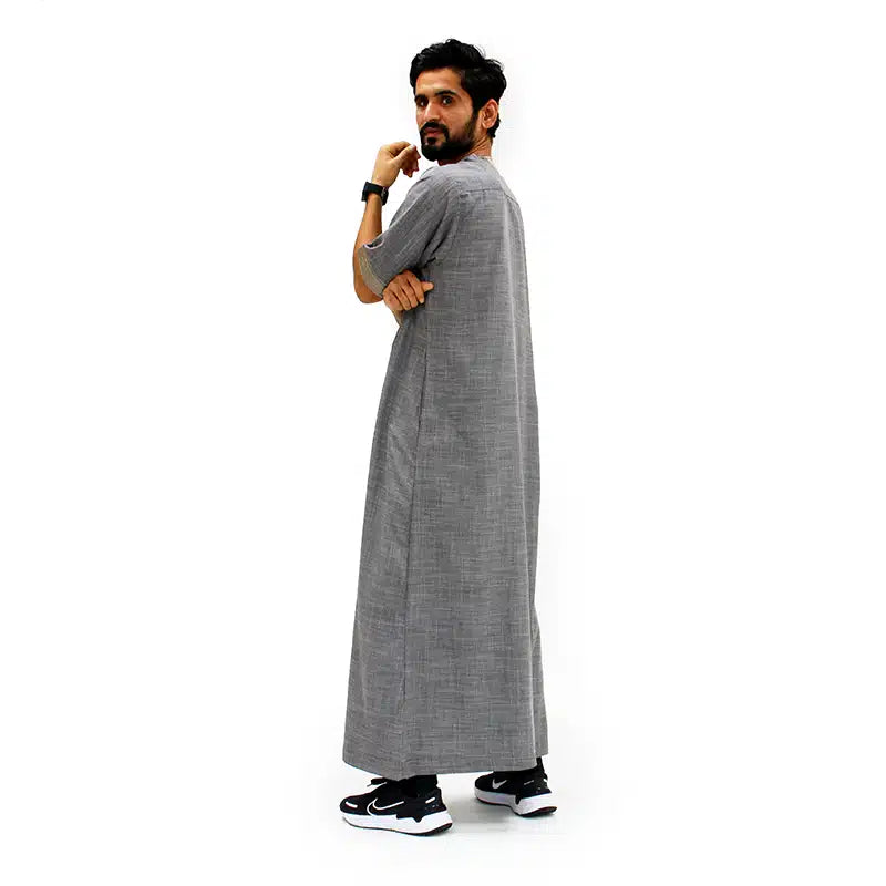 Moroccan Half Sleeve Dark Grey Thobe 1076-03