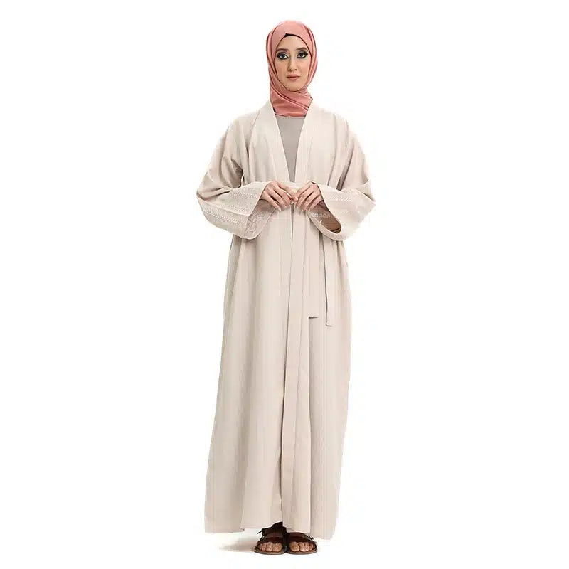 Women's Linen Peach Open Abaya Design 2