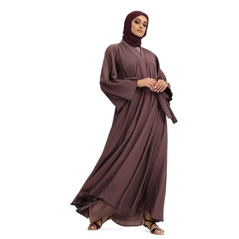 Amira Beaded Belted Mauve Abaya