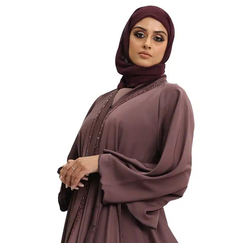 Amira Beaded Belted Mauve Abaya