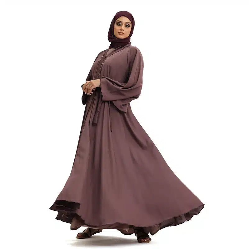 Amira Beaded Belted Mauve Abaya