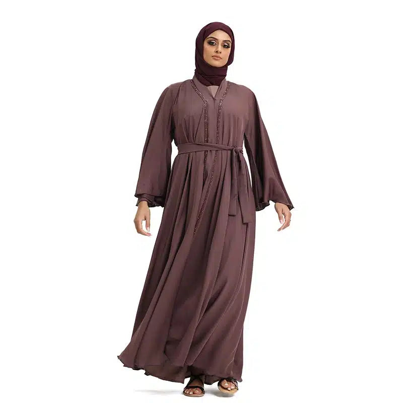 Amira Beaded Belted Mauve Abaya