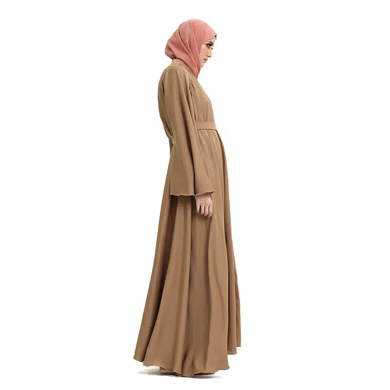 Amira Embroidered Belted Caramel Abaya