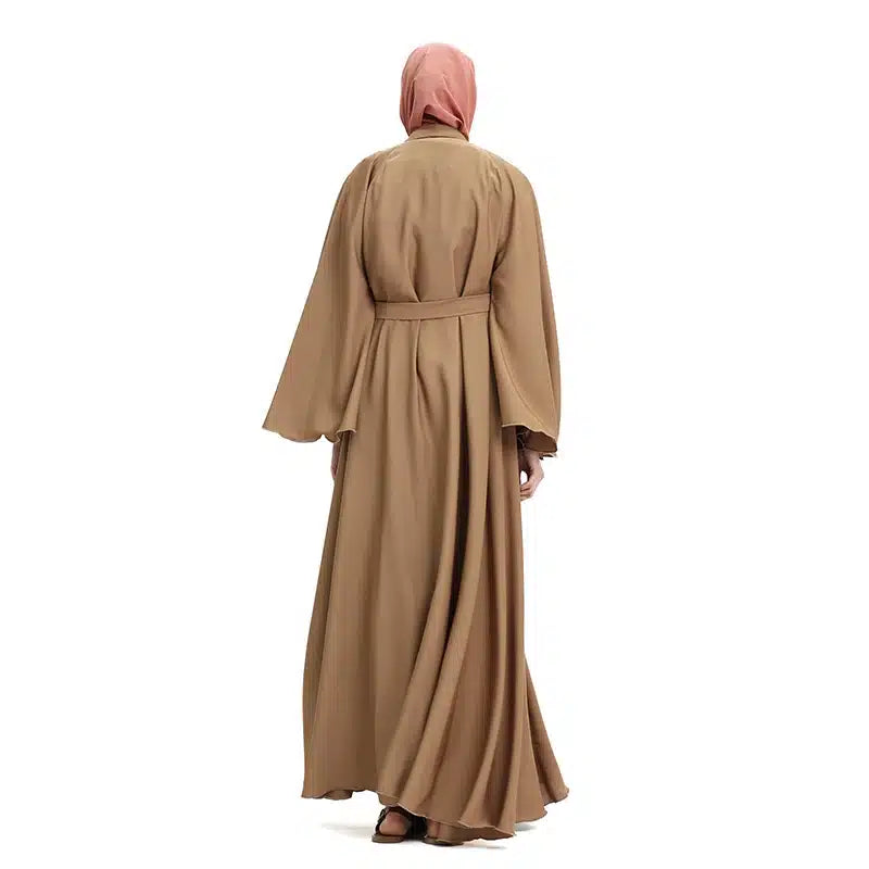 Amira Embroidered Belted Caramel Abaya