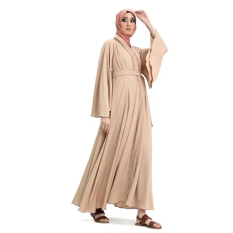 Amira Beaded Belted Nude Abaya