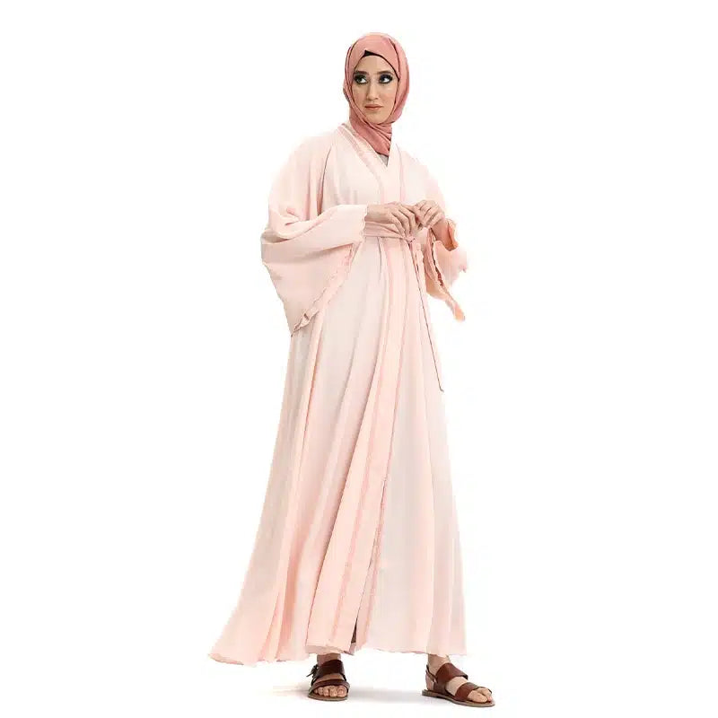 Amira Beaded Belted Baby Pink Abaya
