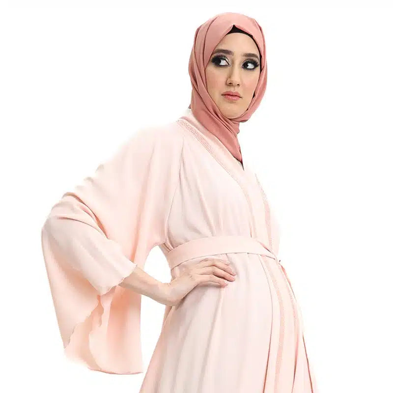 Amira Beaded Belted Baby Pink Abaya