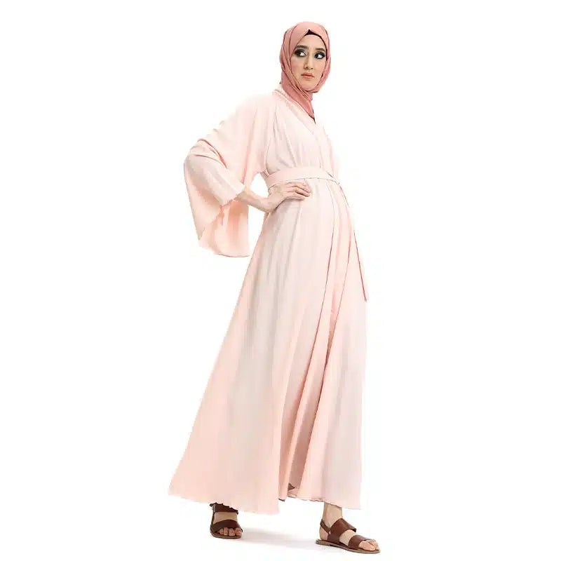 Amira Beaded Belted Baby Pink Abaya