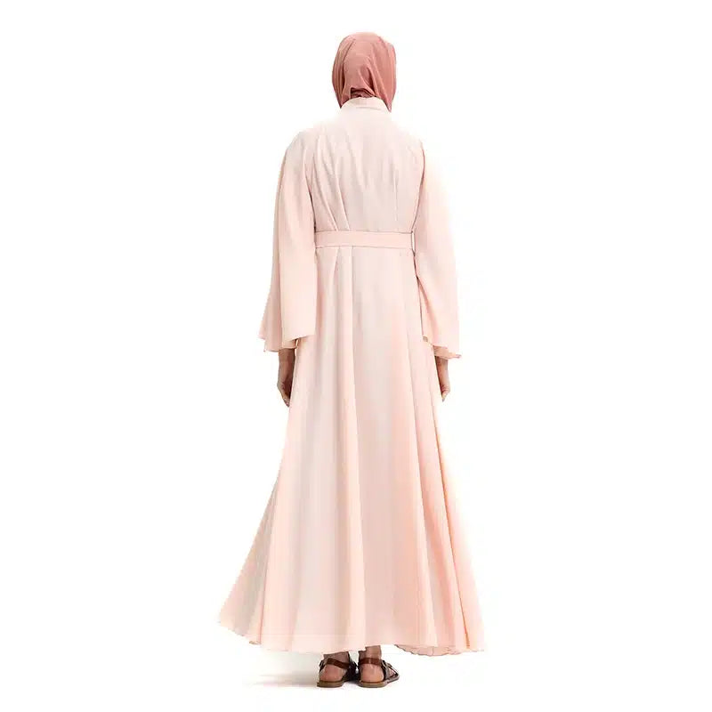 Amira Beaded Belted Baby Pink Abaya