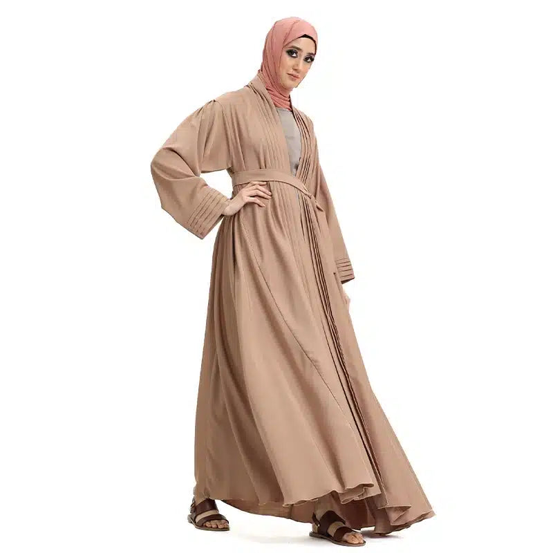 Pleated 2 Piece Nude Chiffon Kimono Set