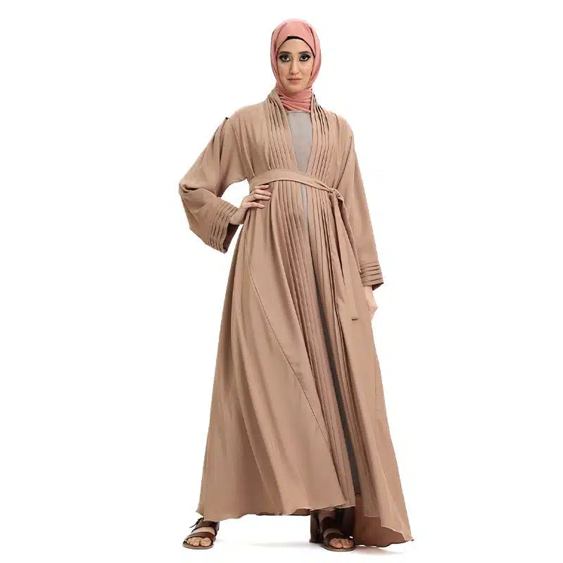 Pleated 2 Piece Nude Chiffon Kimono Set