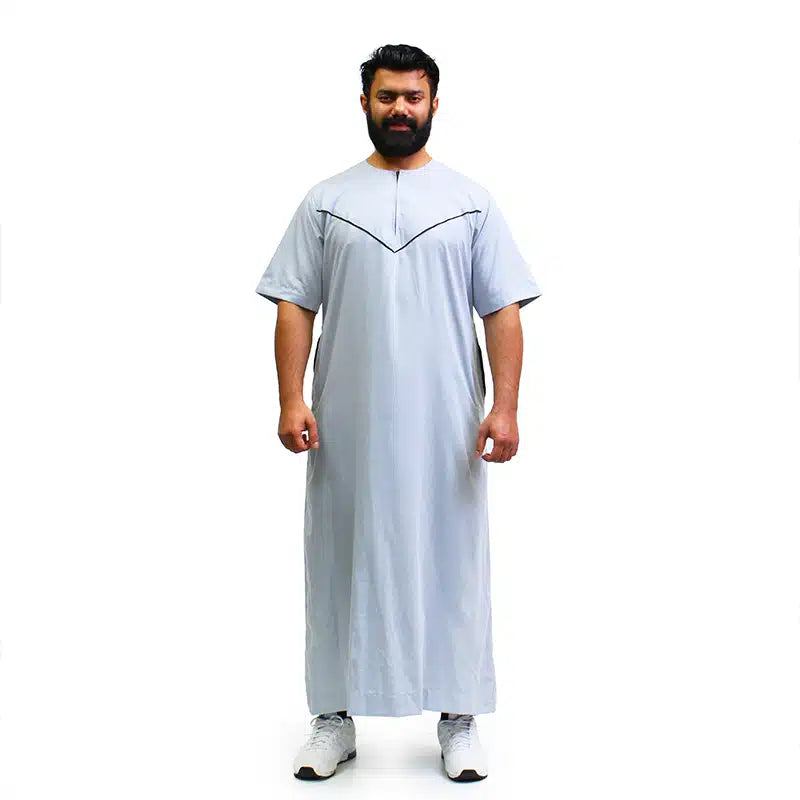 Omani Half Sleeve Light Grey Thobe 1516-03