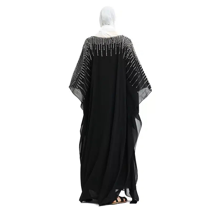 Detailed Belted Batwing Black Abaya