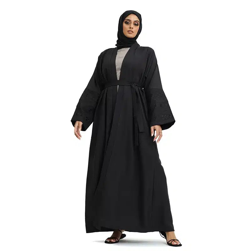 Women's Linen Open Black Abaya