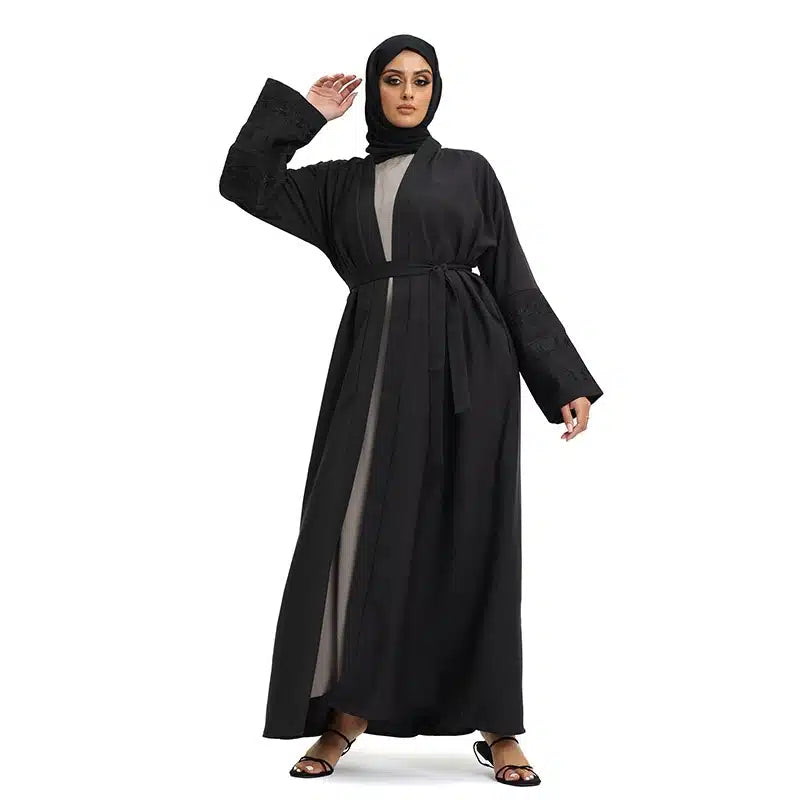 Women's Linen Open Black Abaya