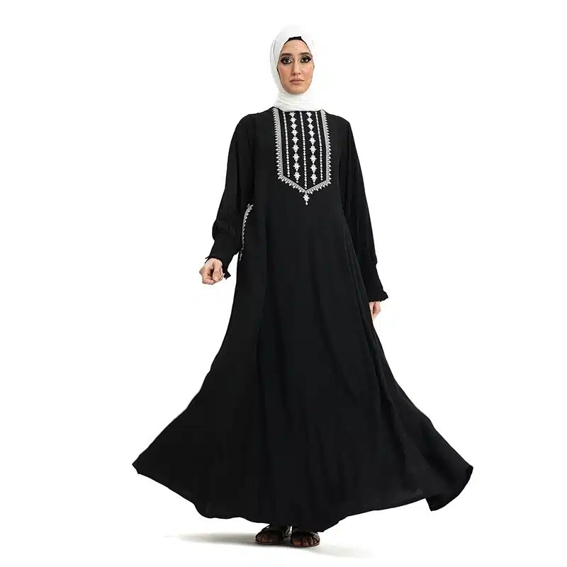 Women's Embroidered Cuff Sleeve Black Abaya