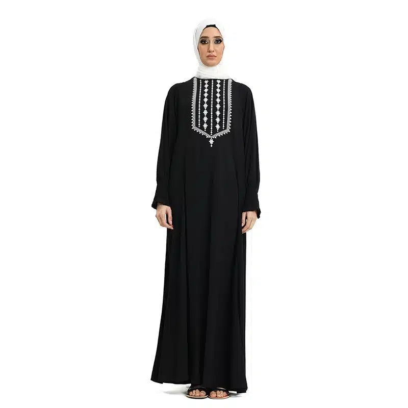 Women's Embroidered Cuff Sleeve Black Abaya