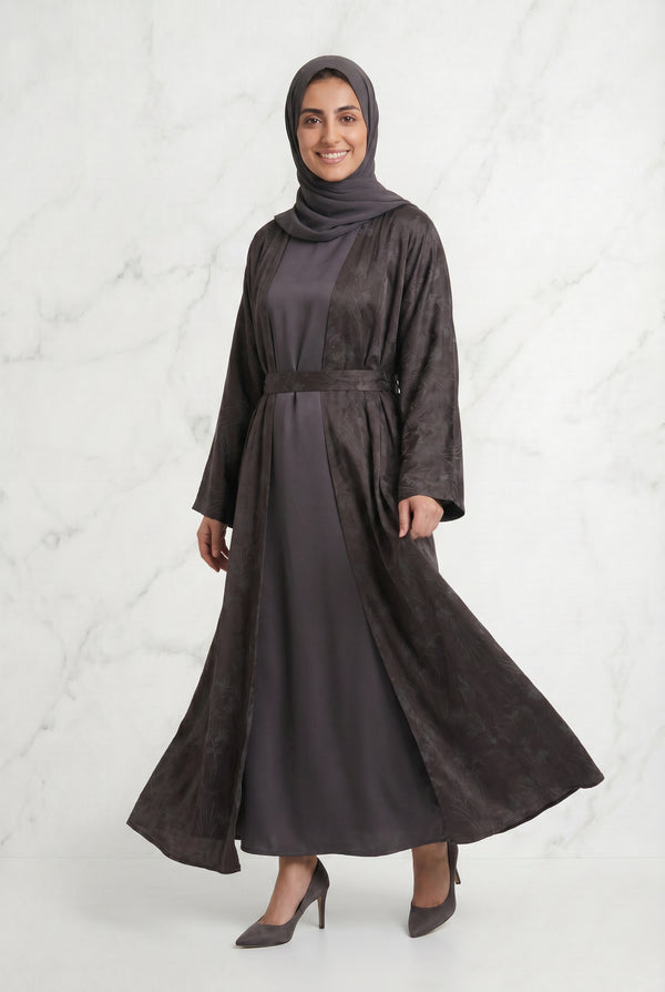 Samira Satin Abaya 655 Col 3 Chocolate Brown