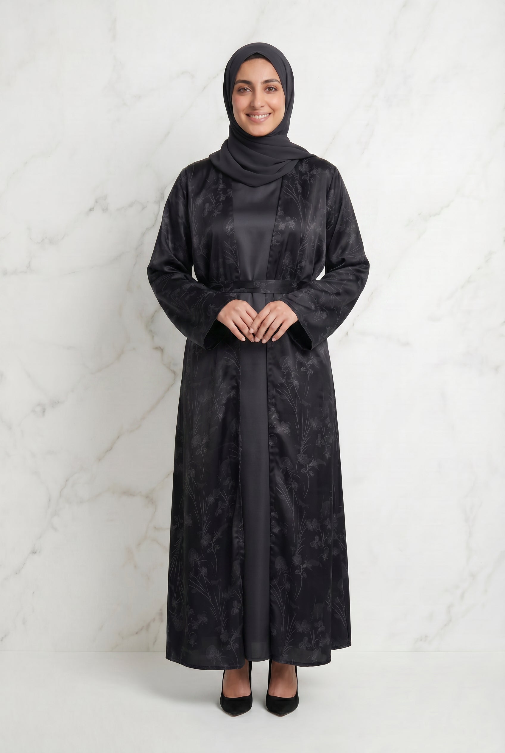 Samira Satin Abaya 655 Col 4 Black w/ Silver