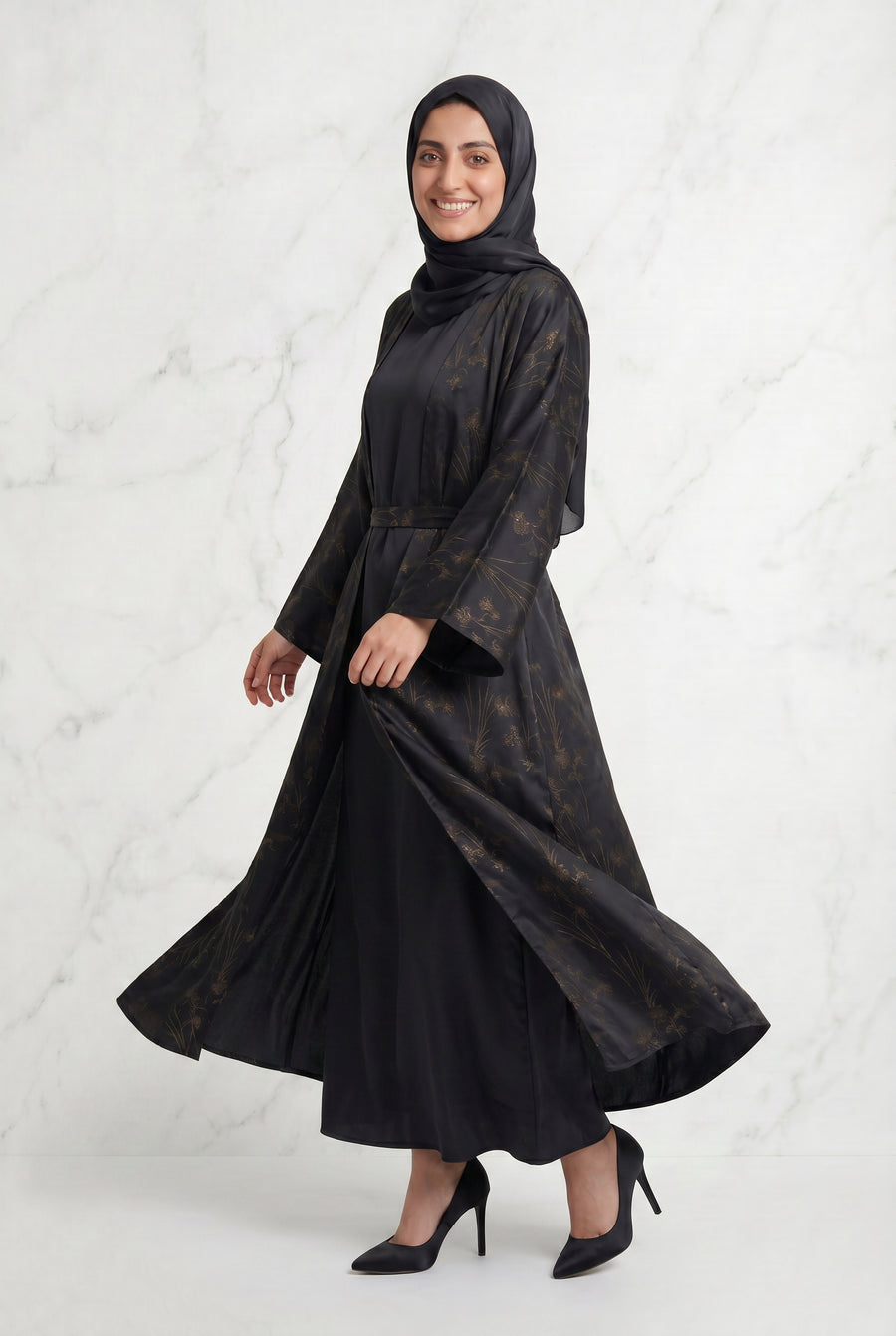 Samira Satin Abaya 655 Col 5 Black w/ Gold