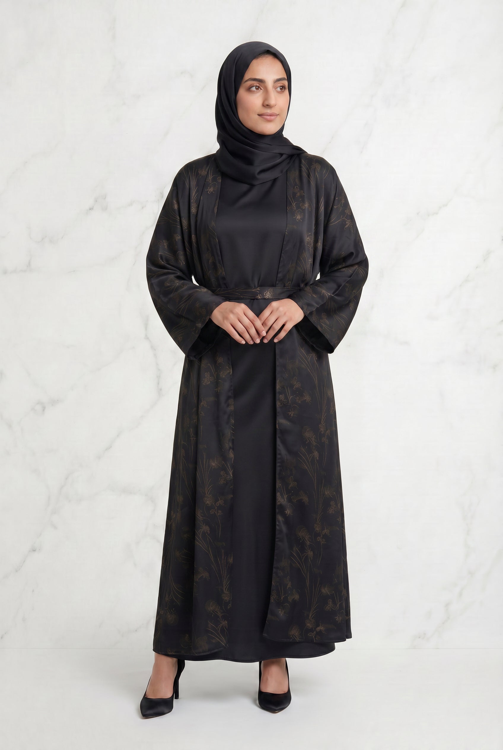 Samira Satin Abaya 655 Col 5 Black w/ Gold