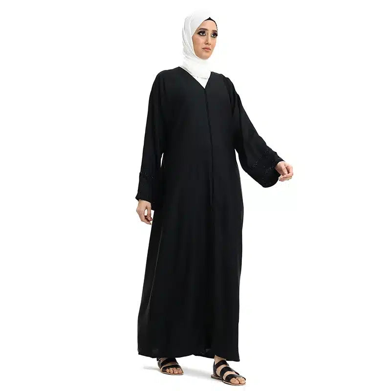 Faiza Beaded Sleeve Black Abaya