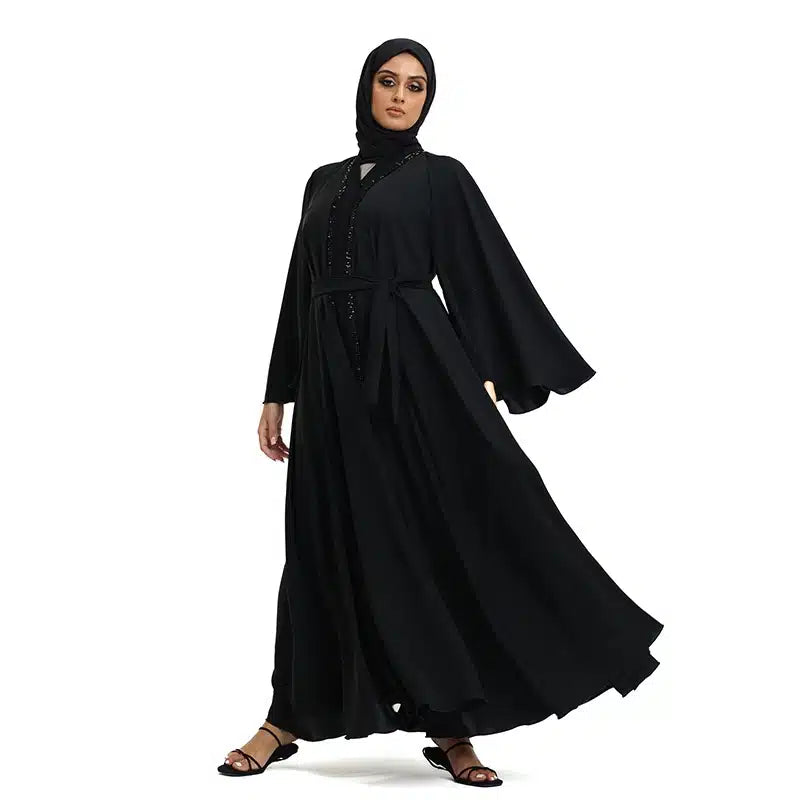 Amira Beaded Belted Black Abaya