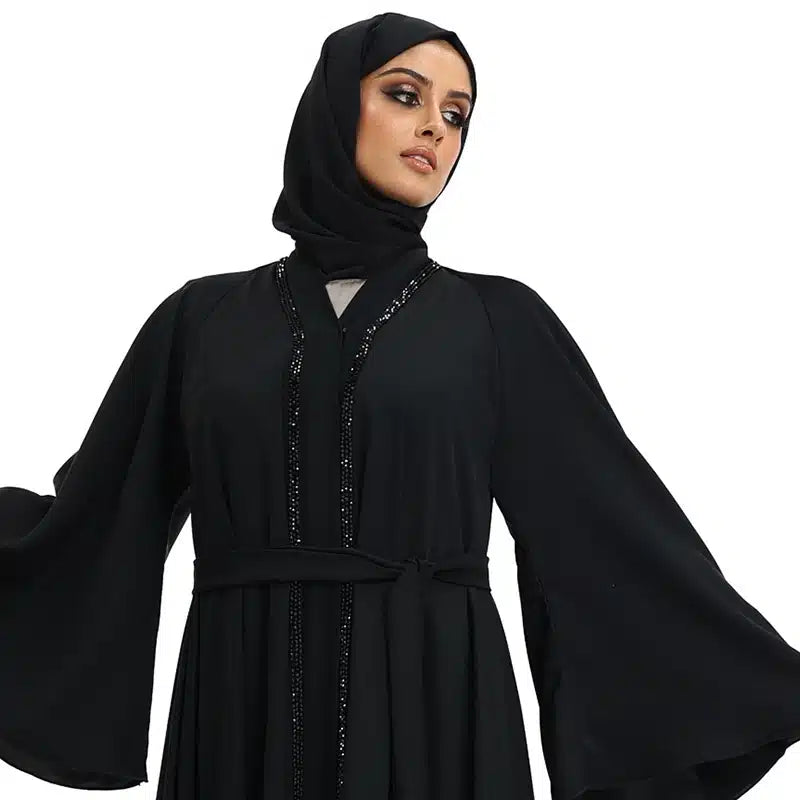 Amira Beaded Belted Black Abaya