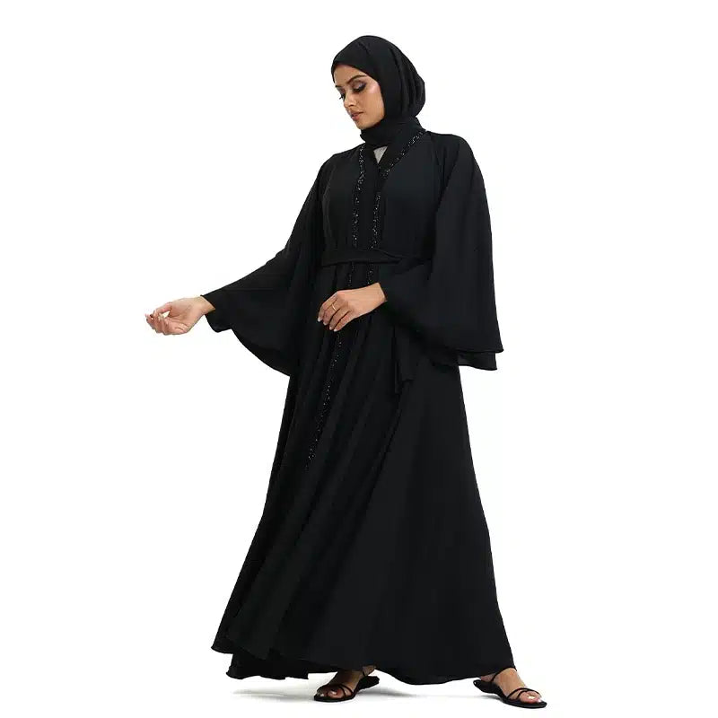 Amira Beaded Belted Black Abaya