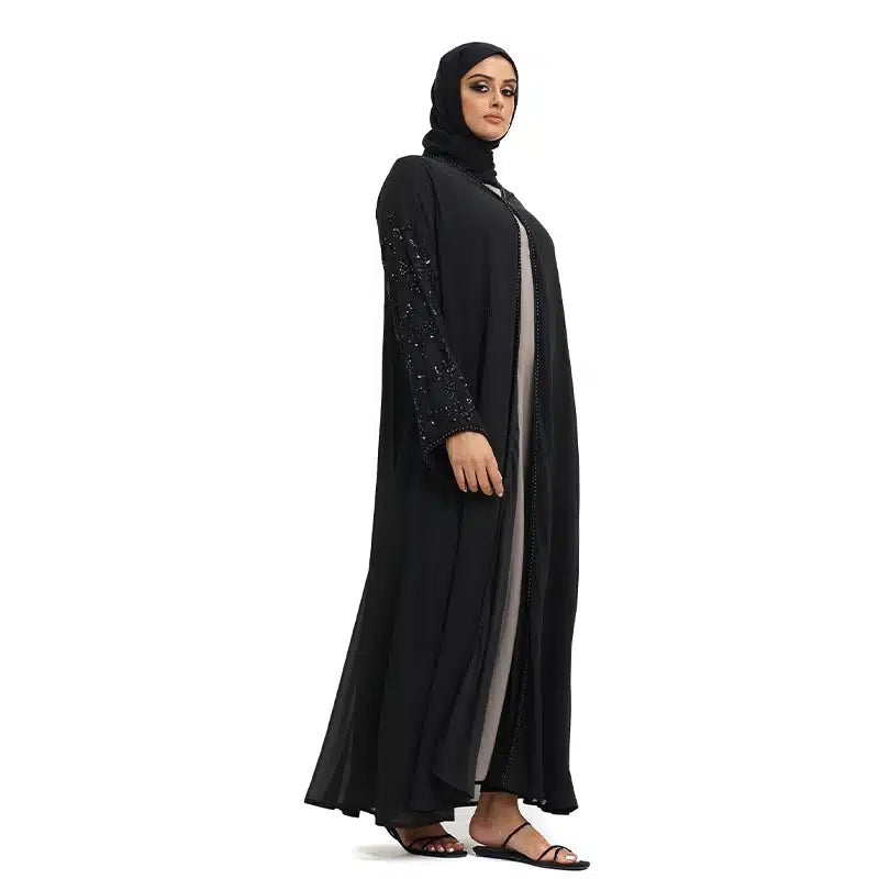 Hina Pearl Chiffon Double Black Beaded Kimono