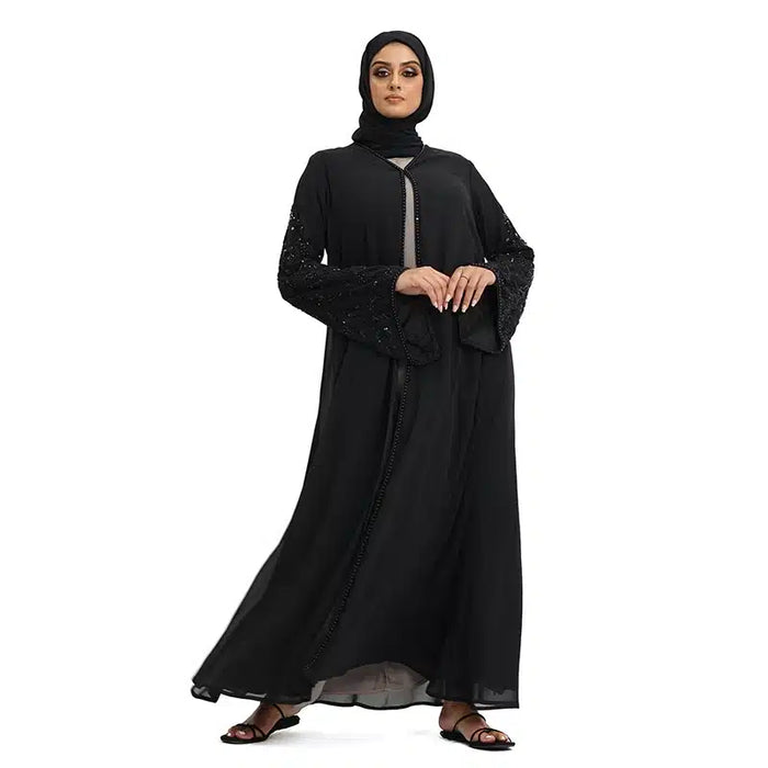 Hina Pearl Chiffon Double Black Beaded Kimono