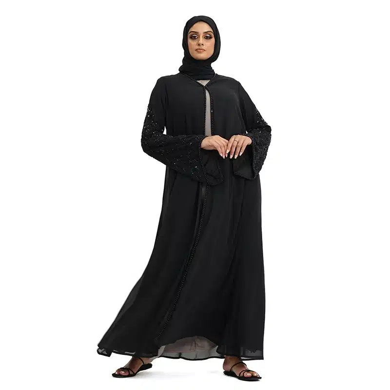 Hina Pearl Chiffon Double Black Beaded Kimono