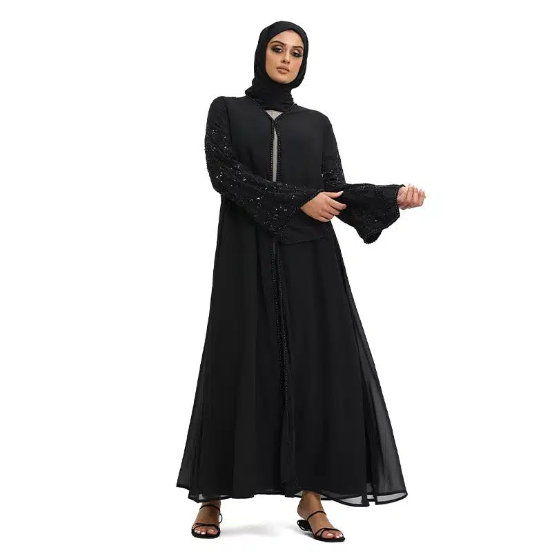 Hina Pearl Chiffon Double Black Beaded Kimono