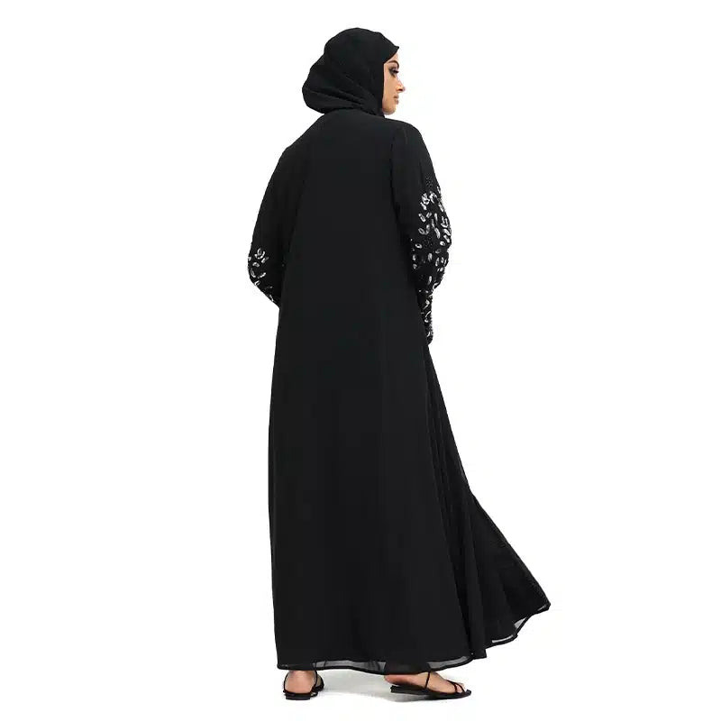 Hina Pearl Chiffon Black & Silver Beaded Kimono