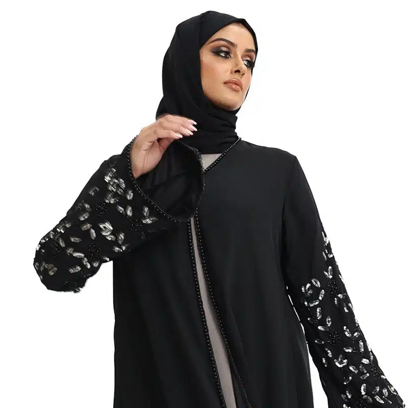 Hina Pearl Chiffon Black & Silver Beaded Kimono