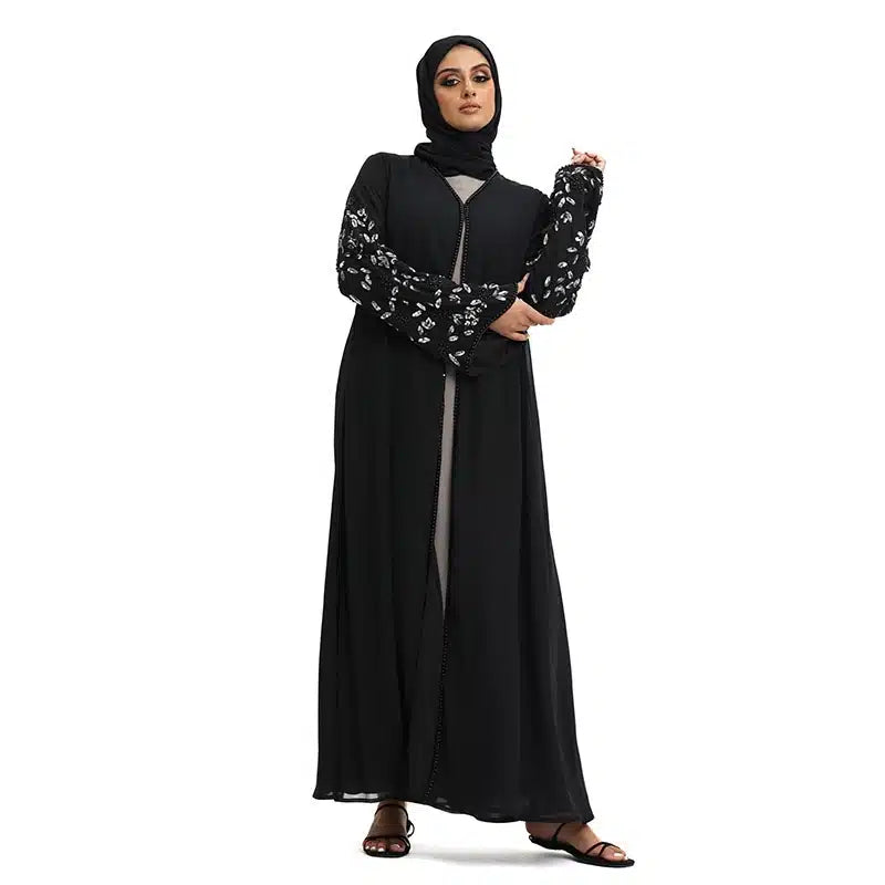 Hina Pearl Chiffon Black & Silver Beaded Kimono