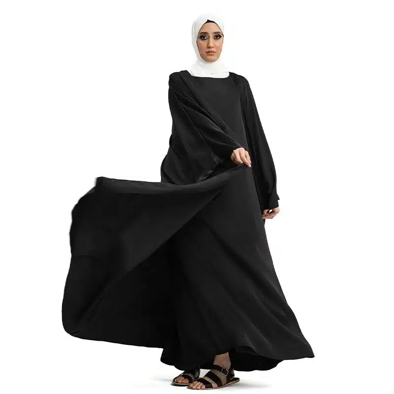 Two Piece Loose-fit Satin Black Kimono