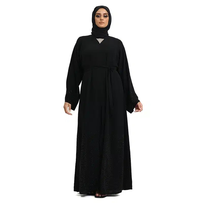 Aminah Detailed Button Black Abaya