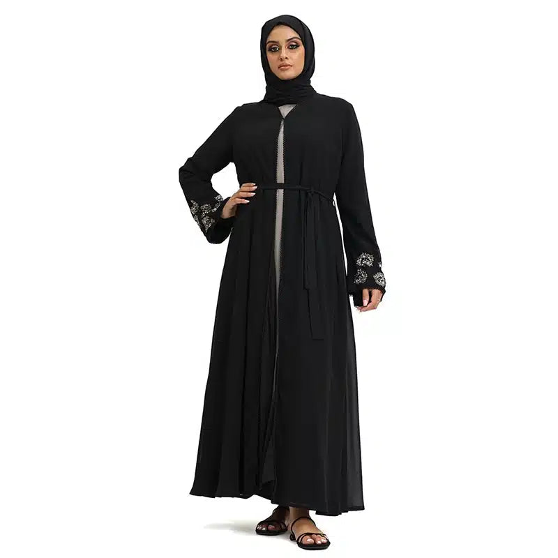 Hawa Chiffon Beaded Black Kimono