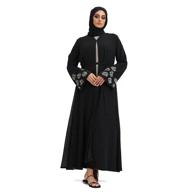 Hawa Chiffon Beaded Black Kimono