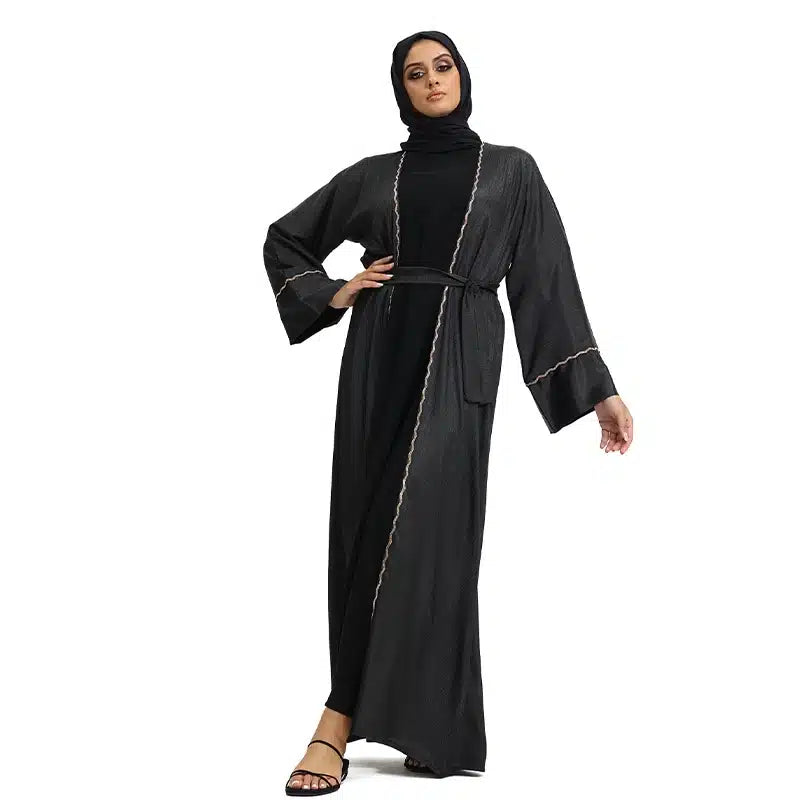Detailed 2 Piece Black Abaya Set AM381-01