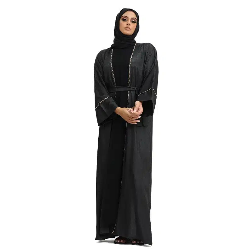 Detailed 2 Piece Black Abaya Set AM381-01