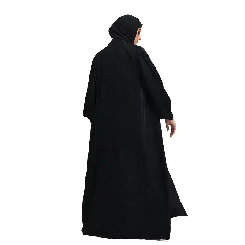 Pleated 2 Piece Black Chiffon Kimono Set