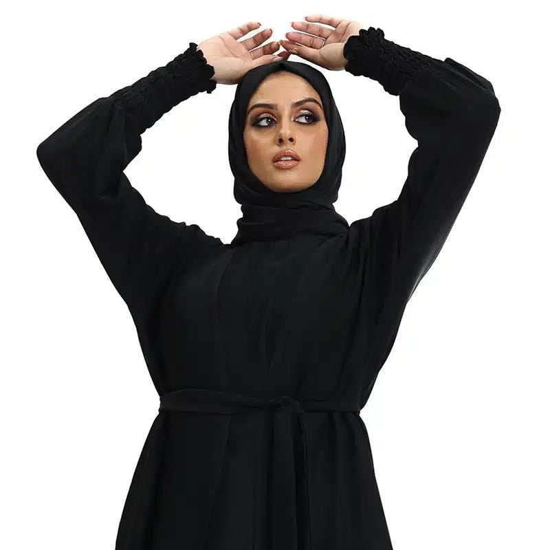 Elasticated Sleeve Black Kimono