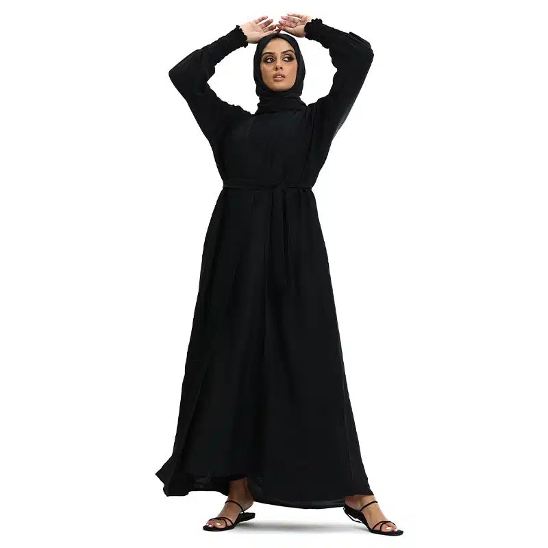 Elasticated Sleeve Black Kimono