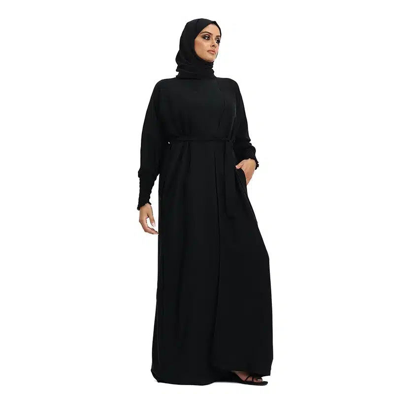 Elasticated Sleeve Black Kimono