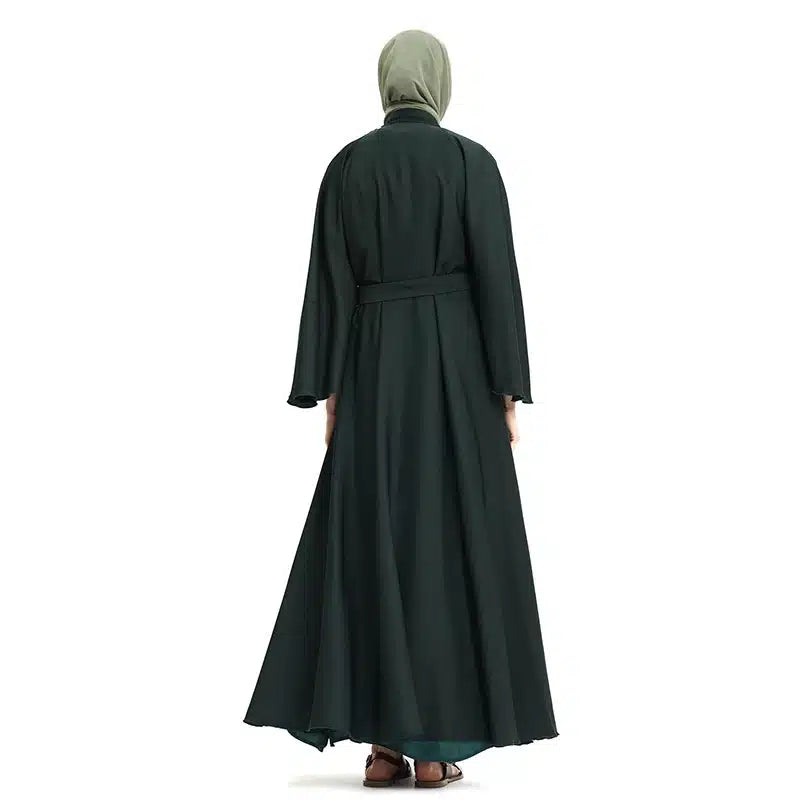 Amira Beaded Belted Bottle Green Abaya