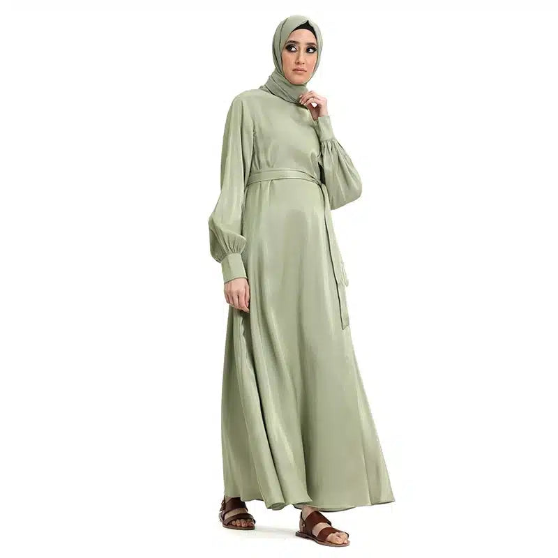Moonlight Belted Pistachio Abaya Dress