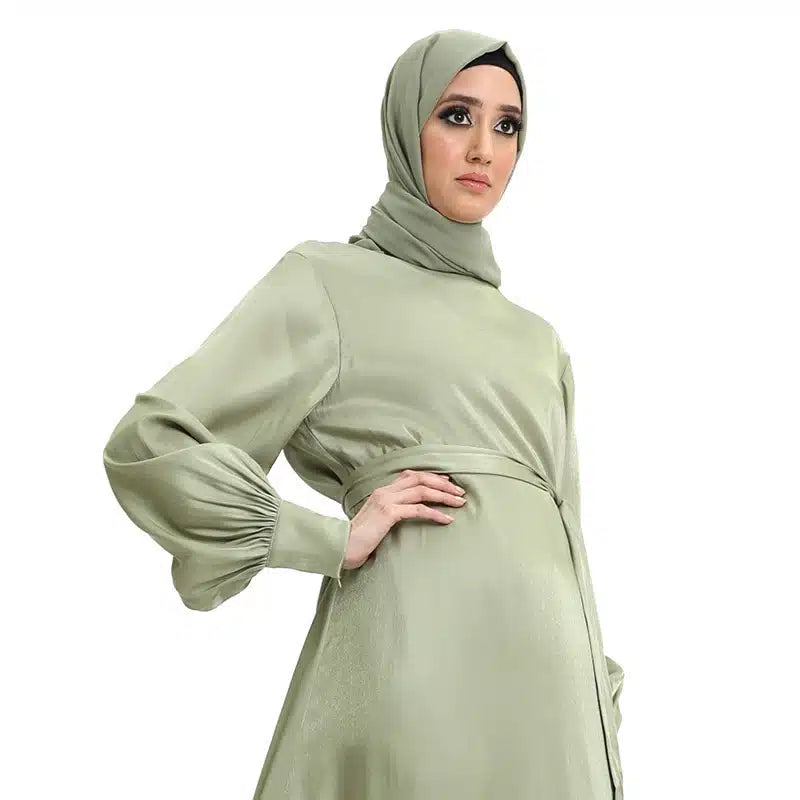 Moonlight Belted Pistachio Abaya Dress