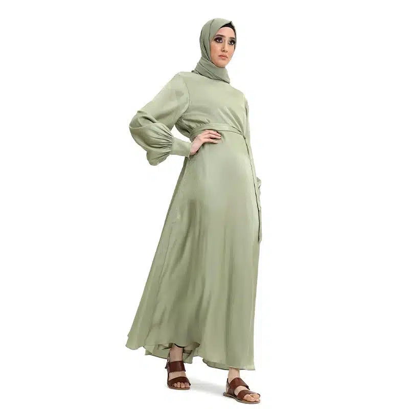 Moonlight Belted Pistachio Abaya Dress